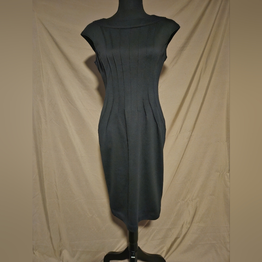 London Times Black Sheath Midi Dress Mock Neck Sleeveless